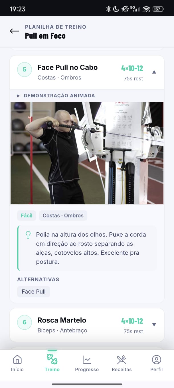 Demonstração técnica de cada exercício
